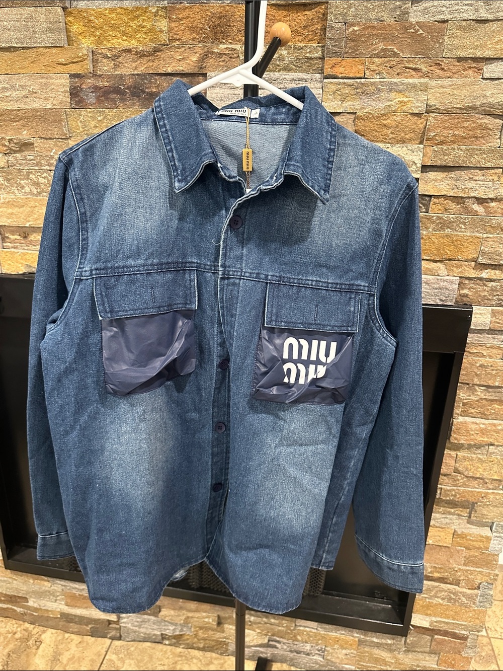 Blue Denim Shirt Jacket with Logo Chest Pockets size M